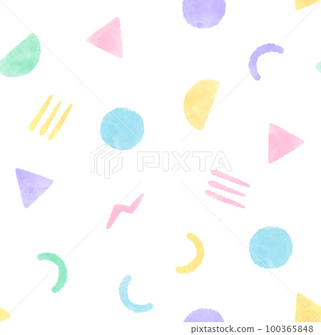 流行柔和色彩的幾何圖案無縫背景 可愛的手繪水彩插圖 流行柔和色彩的幾何圖案無縫背景 可愛的手繪水彩插圖 100365848