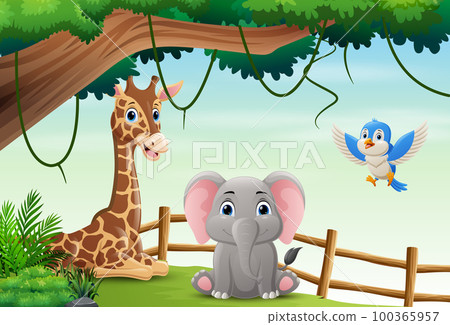 Cartoon wild animals in the jungle Cartoon wild animals in the jungle 100365957