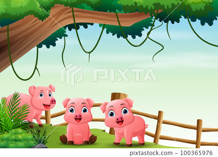 Cartoon piglets in the jungle Cartoon piglets in the jungle 100365976