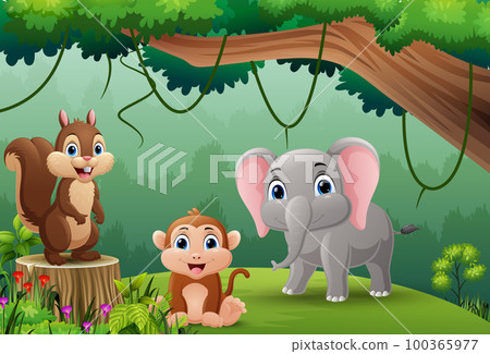 Cartoon wild animals in the jungle Cartoon wild animals in the jungle 100365977