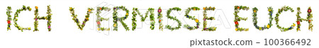 Blooming Flower Letters Building German Text Ich Vermisse Euch Means I Miss You 100366492