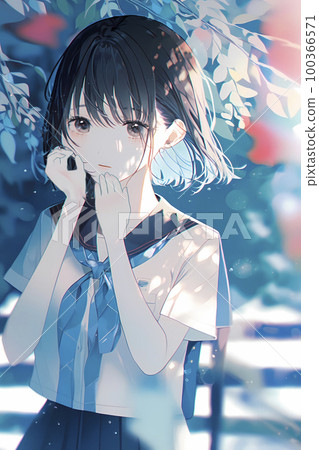 A woman in a summer sailor suit Anime-style illustration "AI-generated image" 100366571