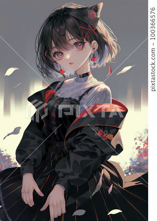 帥氣的貓耳少女動漫風插畫「AI 生成圖」 帥氣的貓耳少女動漫風插畫「AI 生成圖」 100366576