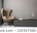 modern interior, brown armchair on wall background 100367080