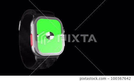 3D rendered smartwatch with green screen for mockup. Background with Alpha channel for chroma key. Animation for presentation on mockup screen. 3D rendered smartwatch with green screen for mockup. Background with Alpha channel for chroma key. Animation for presentation on mockup screen. 100367642
