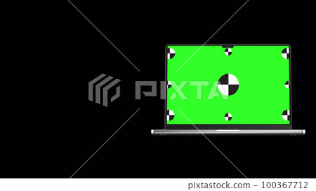 3D notebook laptop computer working green screen display Isolated on black background with Alpha channel for chroma key. 3D rendering. 3D notebook laptop computer working green screen display Isolated on black background with Alpha channel for chroma key. 3D rendering. 100367712