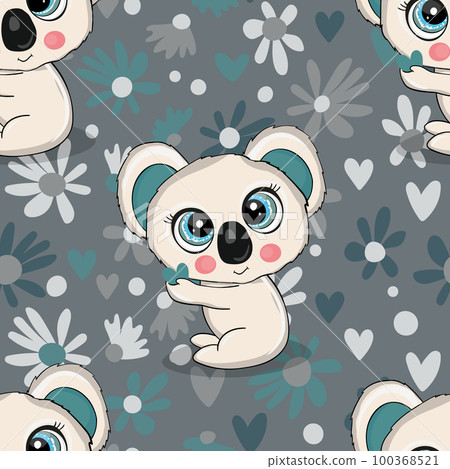Seamless pattern with cute koala baby on color background. Funny australian animals. Card, postcards for kids. Flat vector illustration for fabric, textile, wallpaper, poster, paper Seamless pattern with cute koala baby on color background. Funny australian animals. Card, postcards for kids. Flat vector illustration for fabric, textile, wallpaper, poster, paper 100368521