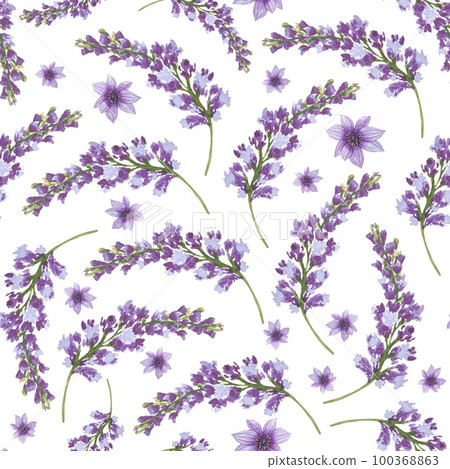 Floral seamless pattern with purple flowers, watercolor 100368863