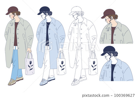 穿風衣的女人插畫 100369627