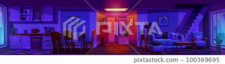 Panoramic view of scandinavian apartment interior 100369695