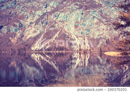 Mountain lake with reflection in the water Mountain lake with reflection in the water 100370201