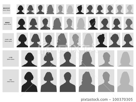 婦女證件照片剪影插圖集 婦女證件照片剪影插圖集 100370305