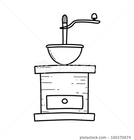 Coffee grinder in doodle style. vector illustration. Coffee preparation. Isolated coffee grinder in line style. 100370874