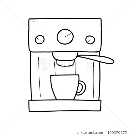 Coffee machine in doodle style. Vector illustration. Preparing coffee. Isolated coffee maker machine in line style. Coffee machine in doodle style. Vector illustration. Preparing coffee. Isolated coffee maker machine in line style. 100370875