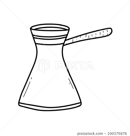 Turk for coffee in doodle style. Vector illustration. Isolated coffee pot in line style. Logo for a coffee shop. Turk for coffee in doodle style. Vector illustration. Isolated coffee pot in line style. Logo for a coffee shop. 100370876