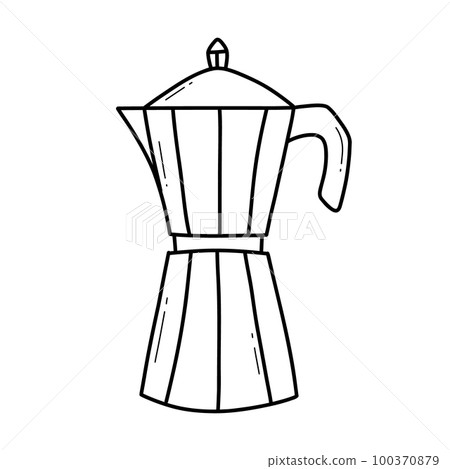 Coffee pot in doodle style. Vector illustration. Isolated coffee maker in line style. Coffee pot in doodle style. Vector illustration. Isolated coffee maker in line style. 100370879