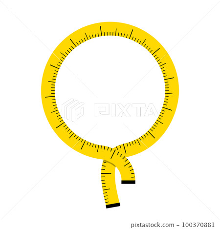 circle a ring of yellow measuring tape with interlacing ends and a place in the center of the shape for text 100370881