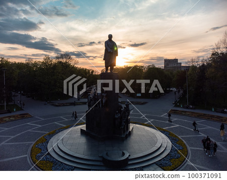 Aerial Taras Shevchenko Monument Kharkiv city park Aerial Taras Shevchenko Monument Kharkiv city park 100371091