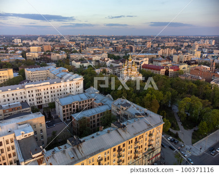 Spring aerial city center sights, Kharkiv Ukraine 100371116