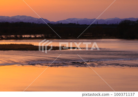 Kitakami City, Iwate Prefecture, Kitakami city area at sunset Kitakami City, Iwate Prefecture, Kitakami city area at sunset 100371137