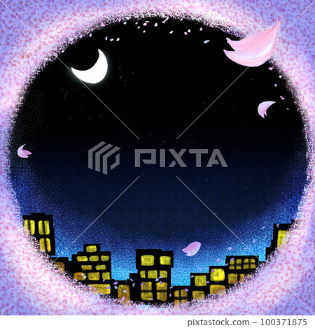 Cherry blossoms and cityscape (night) 100371875