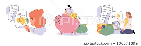 Set of people analyzing personal or corporate budget. Concept of financial accounting and investment 100371899