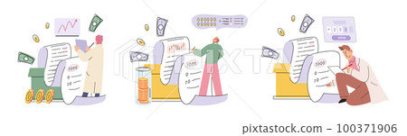 Budget plan concept. Evaluates his income and expenses, analyzes investments and savings Budget plan concept. Evaluates his income and expenses, analyzes investments and savings 100371906