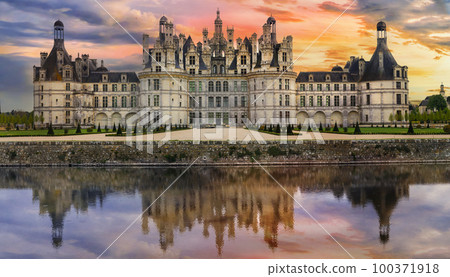 France. Loire valley most beautiful medieval castles - Chambord - greatest masterpiece of Renaissance architecture. France. Loire valley most beautiful medieval castles - Chambord - greatest masterpiece of Renaissance architecture. 100371918