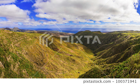 Lanzarote - impressive beauty of volcanic island. beautiful panorama near Haria village. Canary islands of Spain 100371941