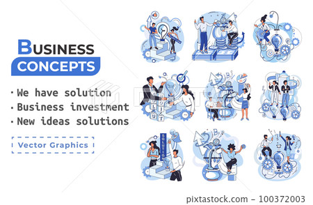 We have solution, business investment, new ideas solution scenes set. Teamwork and brainstorming 100372003