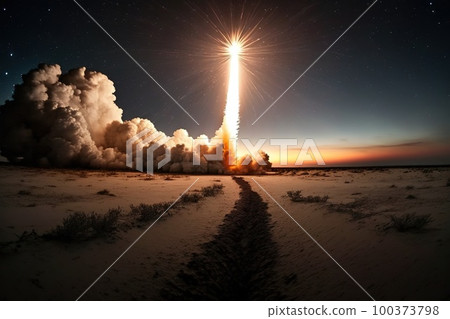 Rocket spaceship starting from Earth. Generative Ai image Rocket spaceship starting from Earth. Generative Ai image 100373798