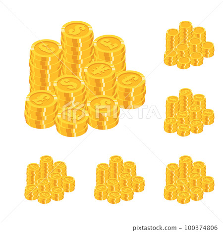 Isometric gold coins major currencies mix stack set 100374806