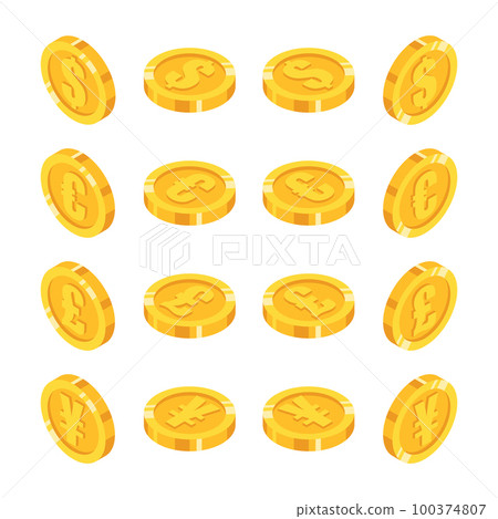 Isometric gold coins major currencies set 100374807