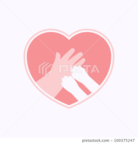 Paws on hand of kid in heart shaped frame Paws on hand of kid in heart shaped frame 100375247
