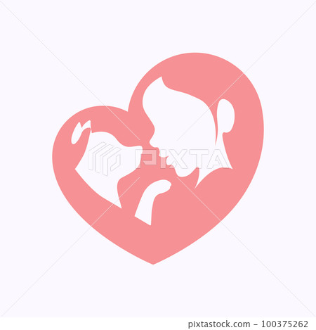 Woman holding dog in heart shaped silhouette Woman holding dog in heart shaped silhouette 100375262