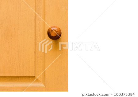 Yellow wooden door, element of interior room exit open home doorway white isolated background Yellow wooden door, element of interior room exit open home doorway white isolated background 100375394