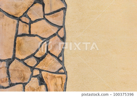 Facade of modern building with beige plaster interior abstract wall and sand stone color pattern home texture exterior background house 100375396
