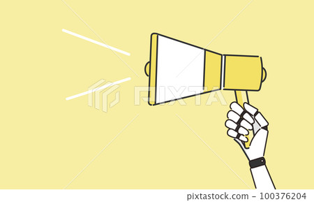Illustration of a robot hand holding a megaphone, image of advertising with artificial intelligence, vector 100376204