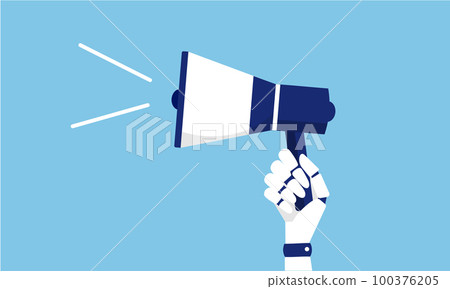 Illustration of a robot hand holding a megaphone, image of advertising with artificial intelligence, vector 100376205