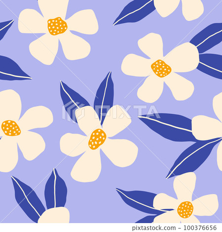 Seamless creative floral pattern. Fancy naive blooms, texture design for fabric, textile. Colored flat graphic vector illustration Seamless creative floral pattern. Fancy naive blooms, texture design for fabric, textile. Colored flat graphic vector illustration 100376656