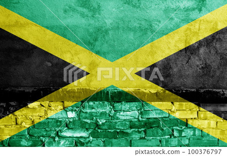 Flag painted on the brick wall 100376797