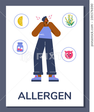 Poster or vertical banner about allergy flat style, vector illustration Poster or vertical banner about allergy flat style, vector illustration 100376890