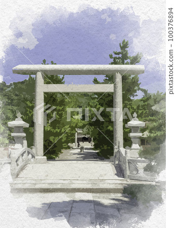 Watercolor-style Amanohashidate Motoise Kago Shrine Torii Gate Miyazu City, Kyoto Prefecture Watercolor-style Amanohashidate Motoise Kago Shrine Torii Gate Miyazu City, Kyoto Prefecture 100376894