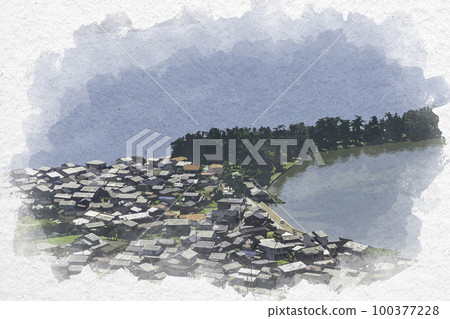 Watercolor style Amanohashidate Shoryukan Kasamatsu Park Miyazu City, Kyoto Prefecture Watercolor style Amanohashidate Shoryukan Kasamatsu Park Miyazu City, Kyoto Prefecture 100377228