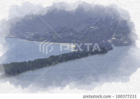 Watercolor style Amanohashidate Shoryukan Kasamatsu Park Miyazu City, Kyoto Prefecture Watercolor style Amanohashidate Shoryukan Kasamatsu Park Miyazu City, Kyoto Prefecture 100377231