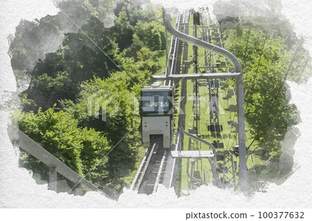 Watercolor style Amanohashidate Amanohashidate Viewland monorail Miyazu City, Kyoto Prefecture 100377632