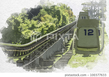 Watercolor style Amanohashidate Amanohashidate Viewland monorail Miyazu City, Kyoto Prefecture 100377633