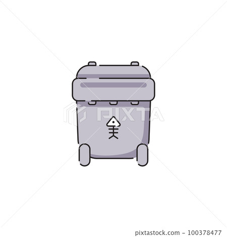 Waste bin. Grey garbage bin for organic trash vector isolated illustration icon on white background. Cartoon trash can sticker or label. Waste bin. Grey garbage bin for organic trash vector isolated illustration icon on white background. Cartoon trash can sticker or label. 100378477