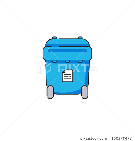 Waste bin. Blue garbage bin for paper vector isolated illustration icon on white background. Cartoon trash can sticker or label. Waste bin. Blue garbage bin for paper vector isolated illustration icon on white background. Cartoon trash can sticker or label. 100378478