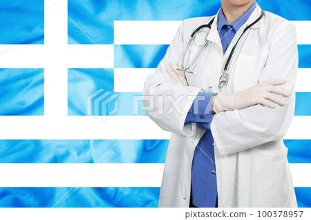 Doctor standing with the flag Doctor standing with the flag 100378957